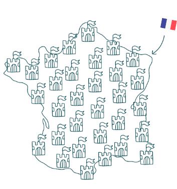 Oh My Château! - Carte de la France avec des marqueurs pour les châteaux
